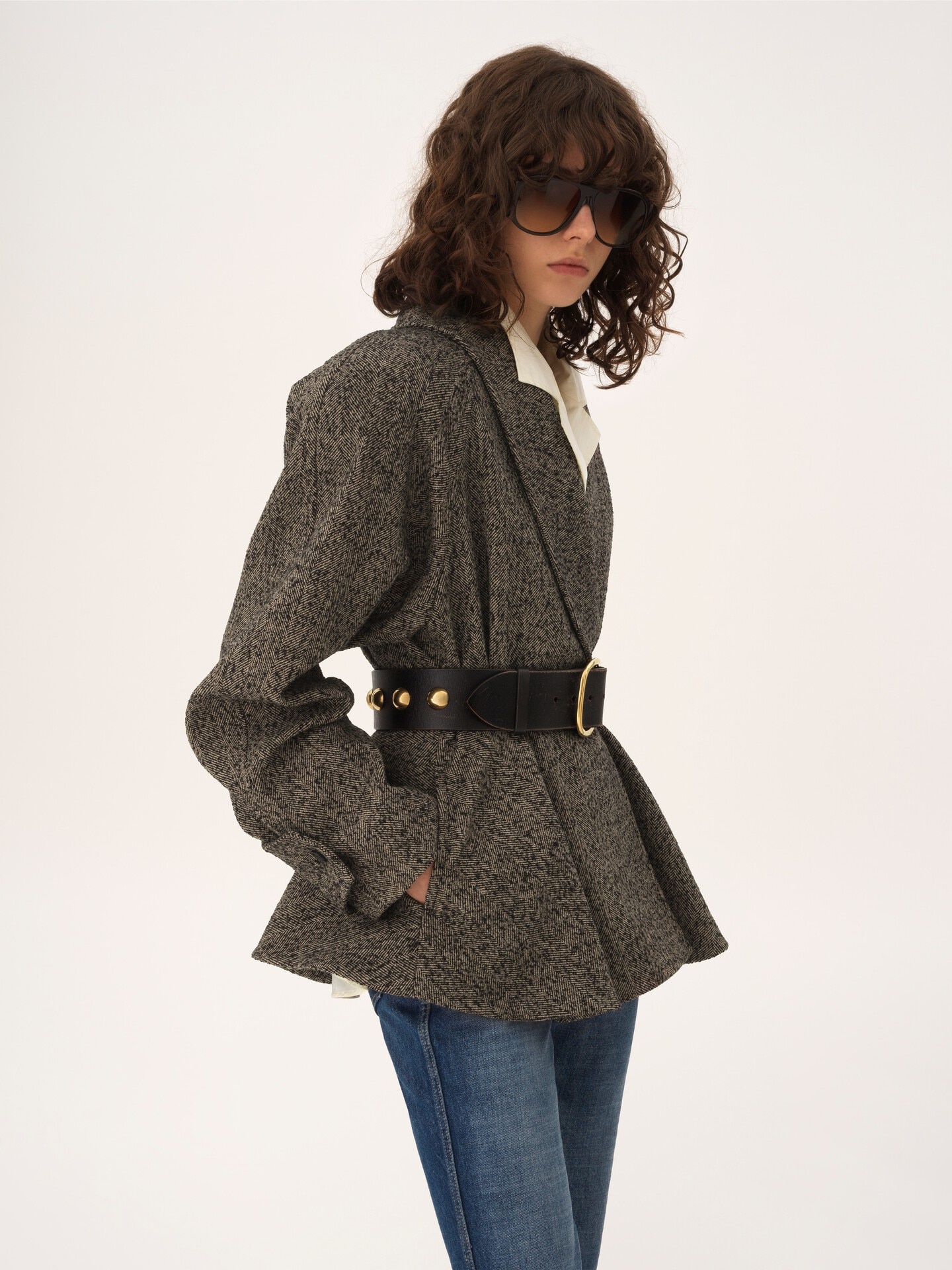Short riding coat in chevron wool - 5