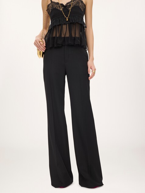 High-rise flared trousers in wool grain de poudre