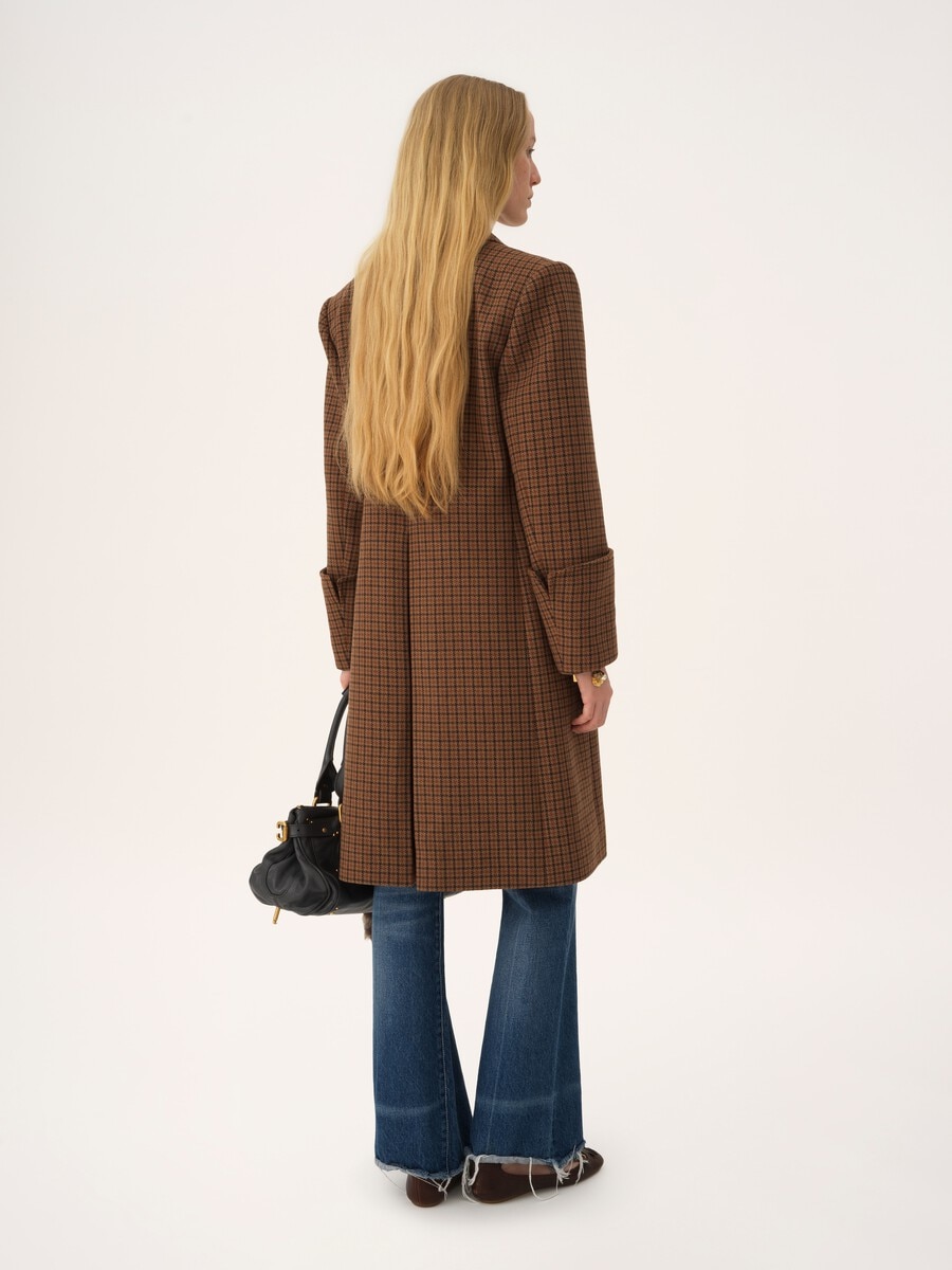 Manteau cavalier en laine pied-de-poule  - 6