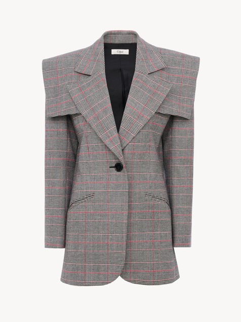Veste blazer droite en laine prince-de-galles