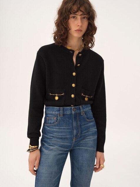 Strickjacke aus Merinowoll-Kaschmir-Strick mit Horse Medal