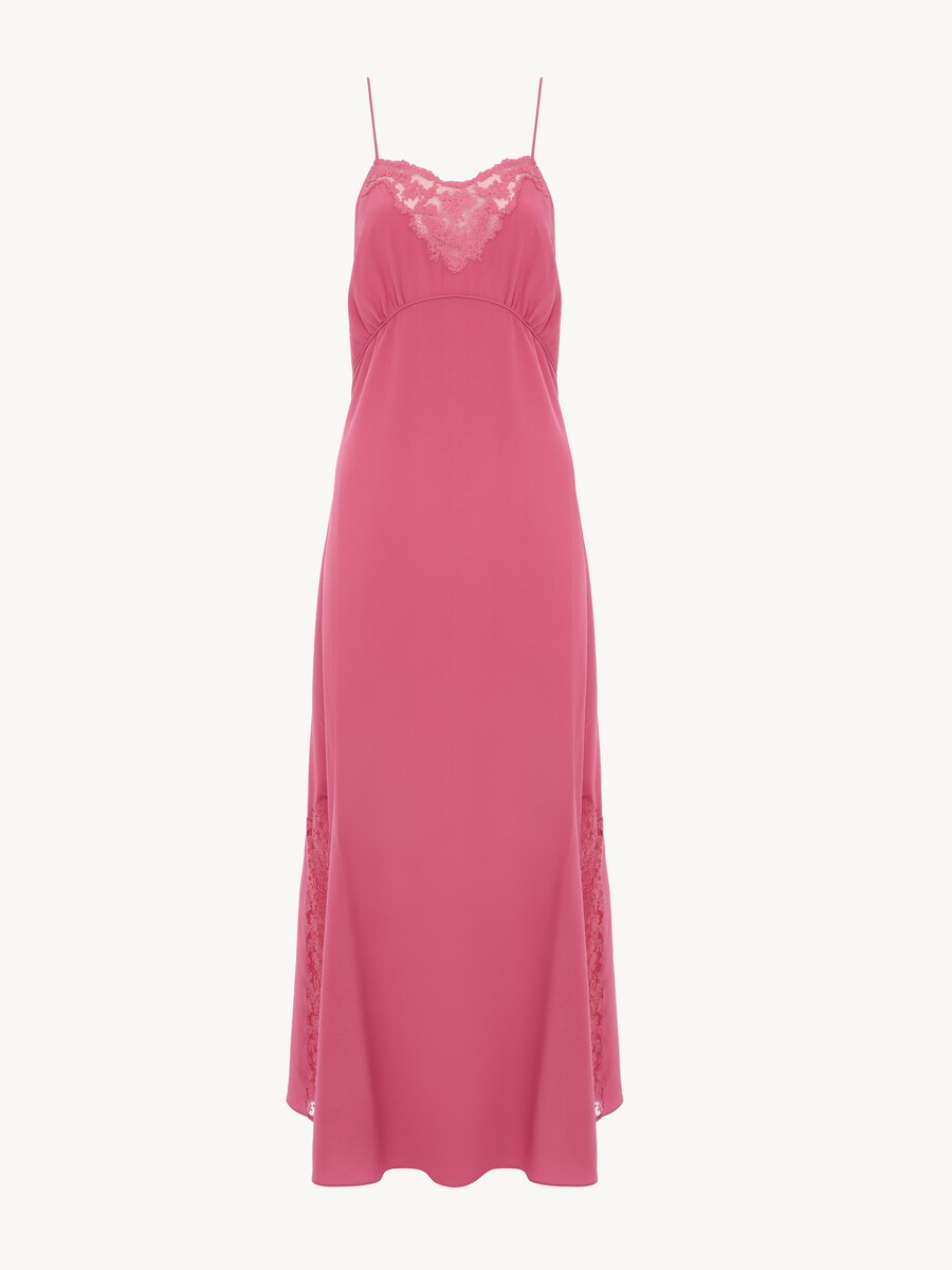 Long lingerie dress in cr&ecirc;pe de chine & lace - 1