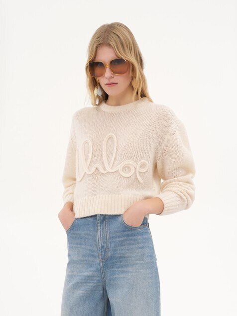 Logo sweater in alpaca wool & silk knit
