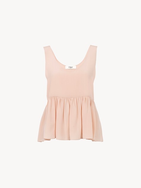 Gathered sleeveless top in cr&ecirc;pe de chine
