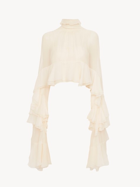 High-low ruffle top in silk mousseline