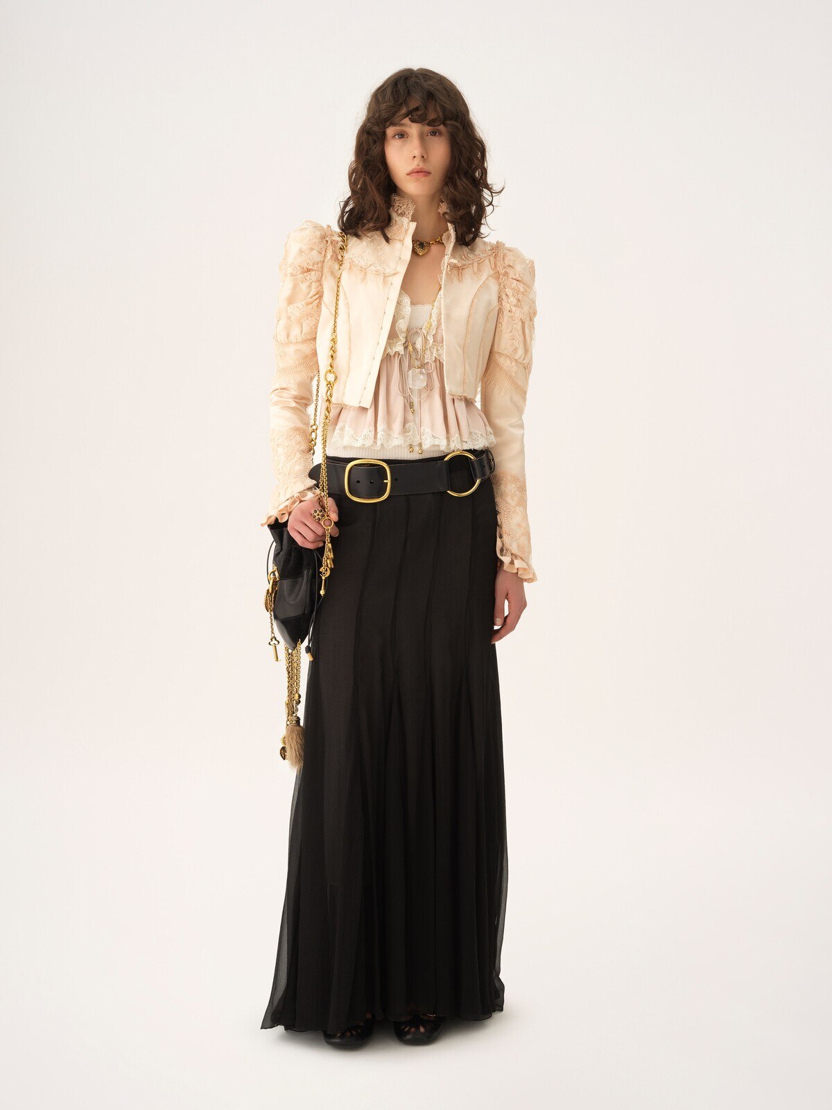 Chloé Cropped fitted jacket in silk duchess satin & lace | Thumbnail 2