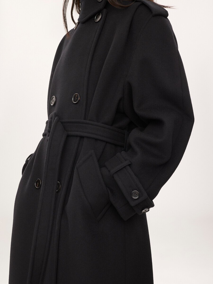 High-neck long coat in double-face wool - 7