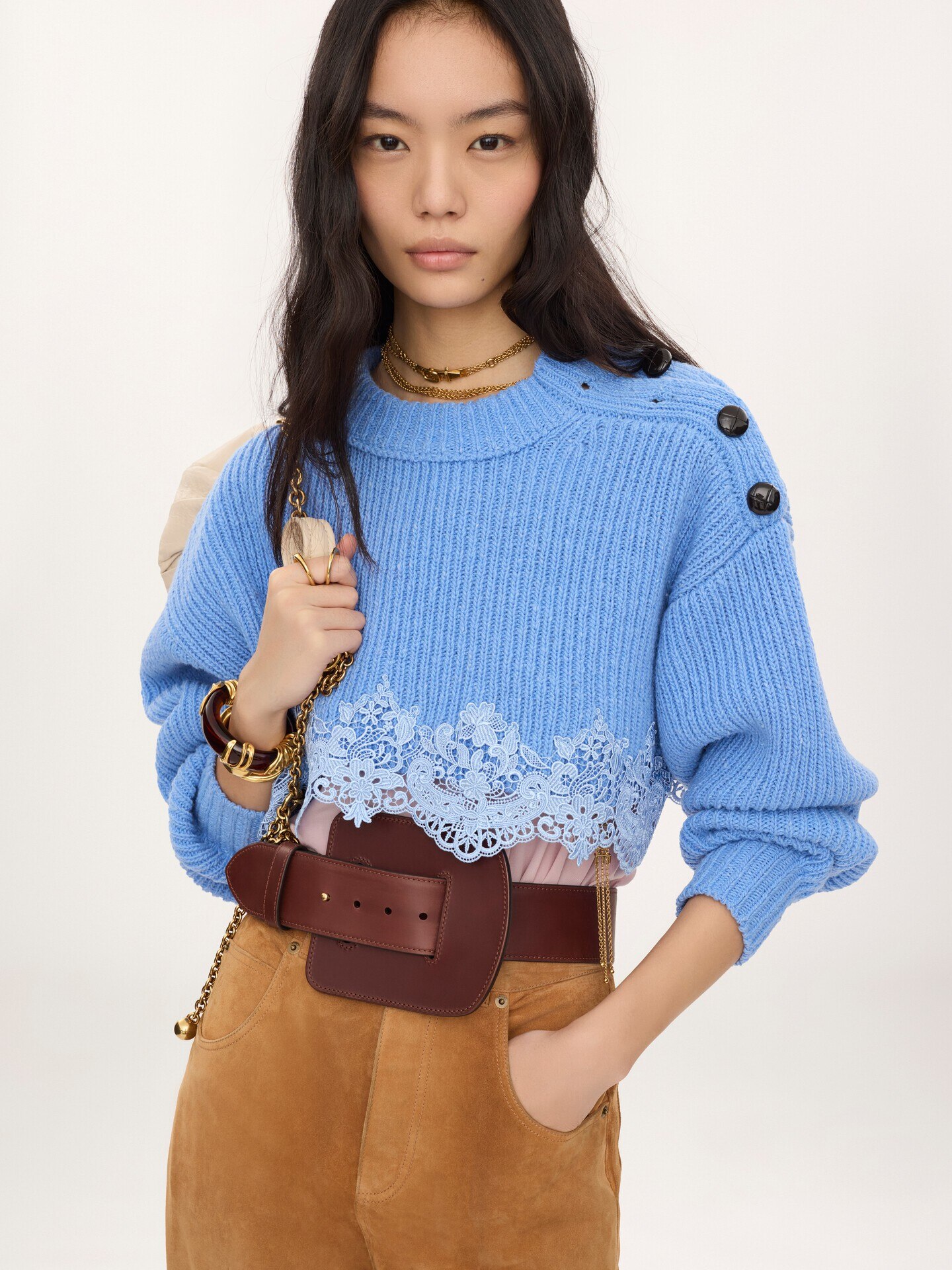 Cropped jumper in a merino wool knit & lace - 3.0