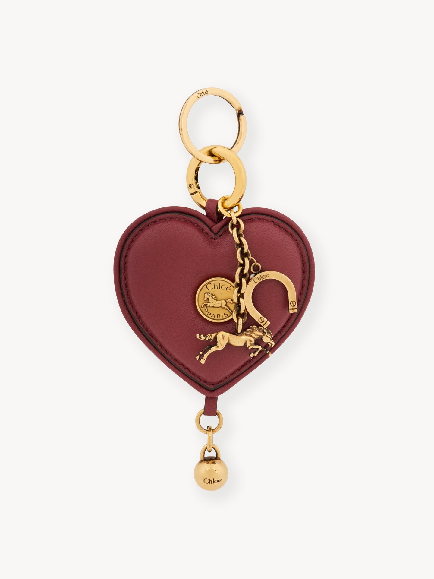 ソフトレザー製Chloé Symbols Heartキーリングバッグチャーム 赤 - Chloé