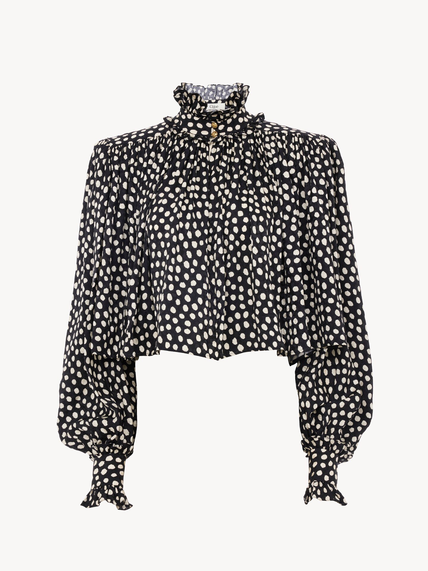 Maxi gathered high-neck top in silk jacquard - 2