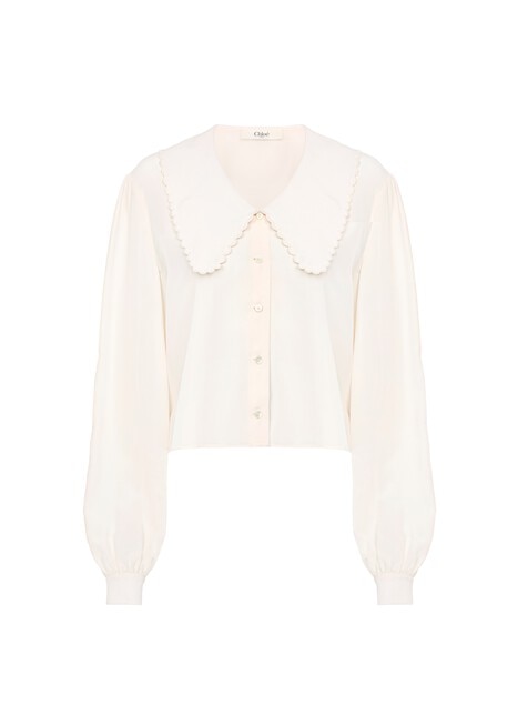 Puff-sleeve blouse in cr&ecirc;pe de chine