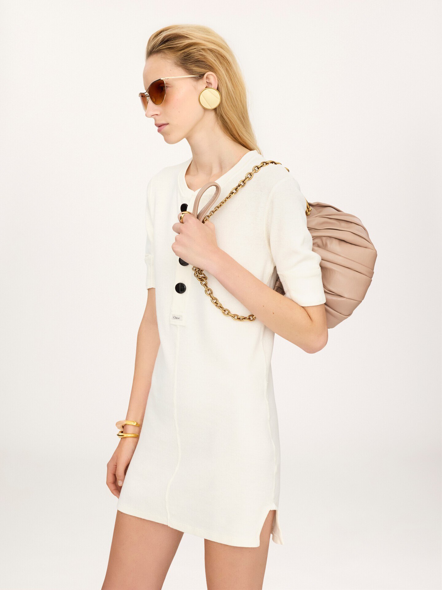 Fitted Henley mini dress in cotton jersey - 4