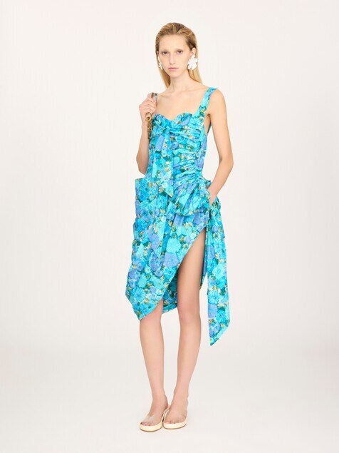 Robe midi bustier portefeuille en popeline de coton