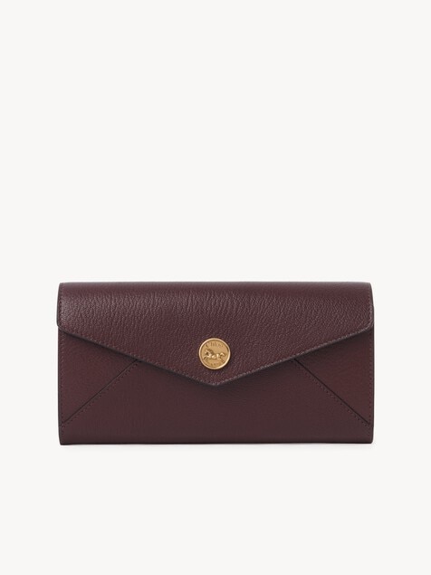 Envelope long wallet with flap in grained leather