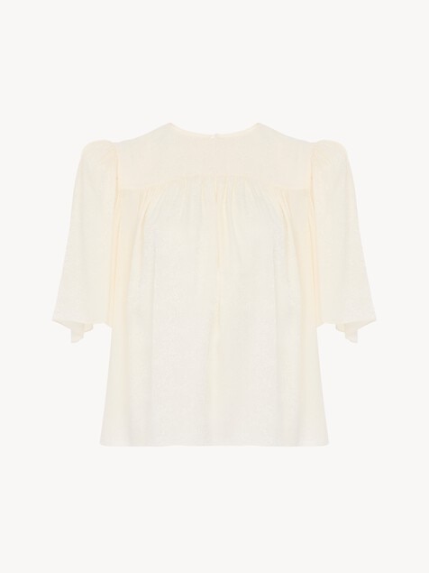 Top col rond fronc&eacute; en soie jacquard