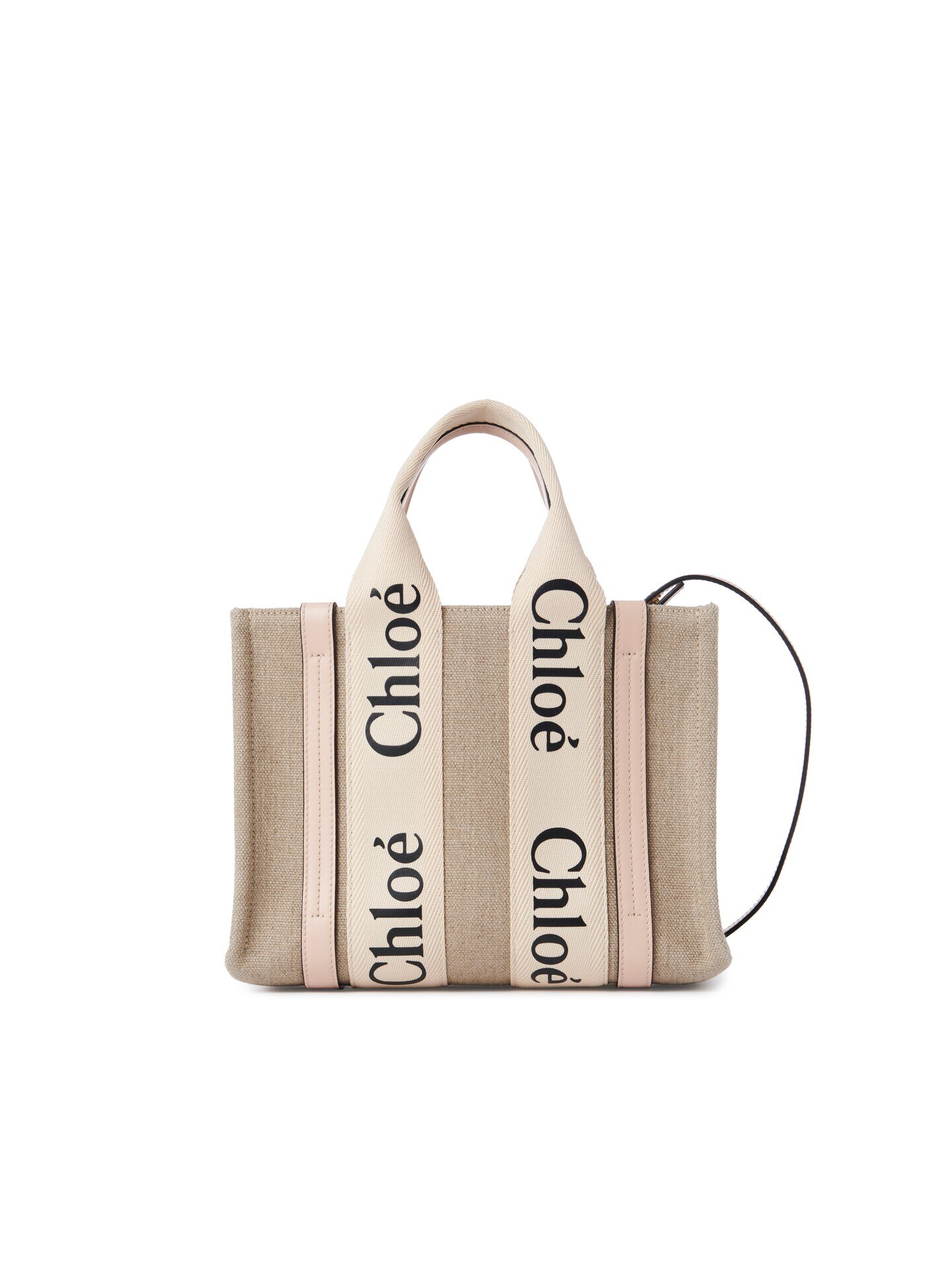 Small Woody tote bag in linen Pink - Chloé
