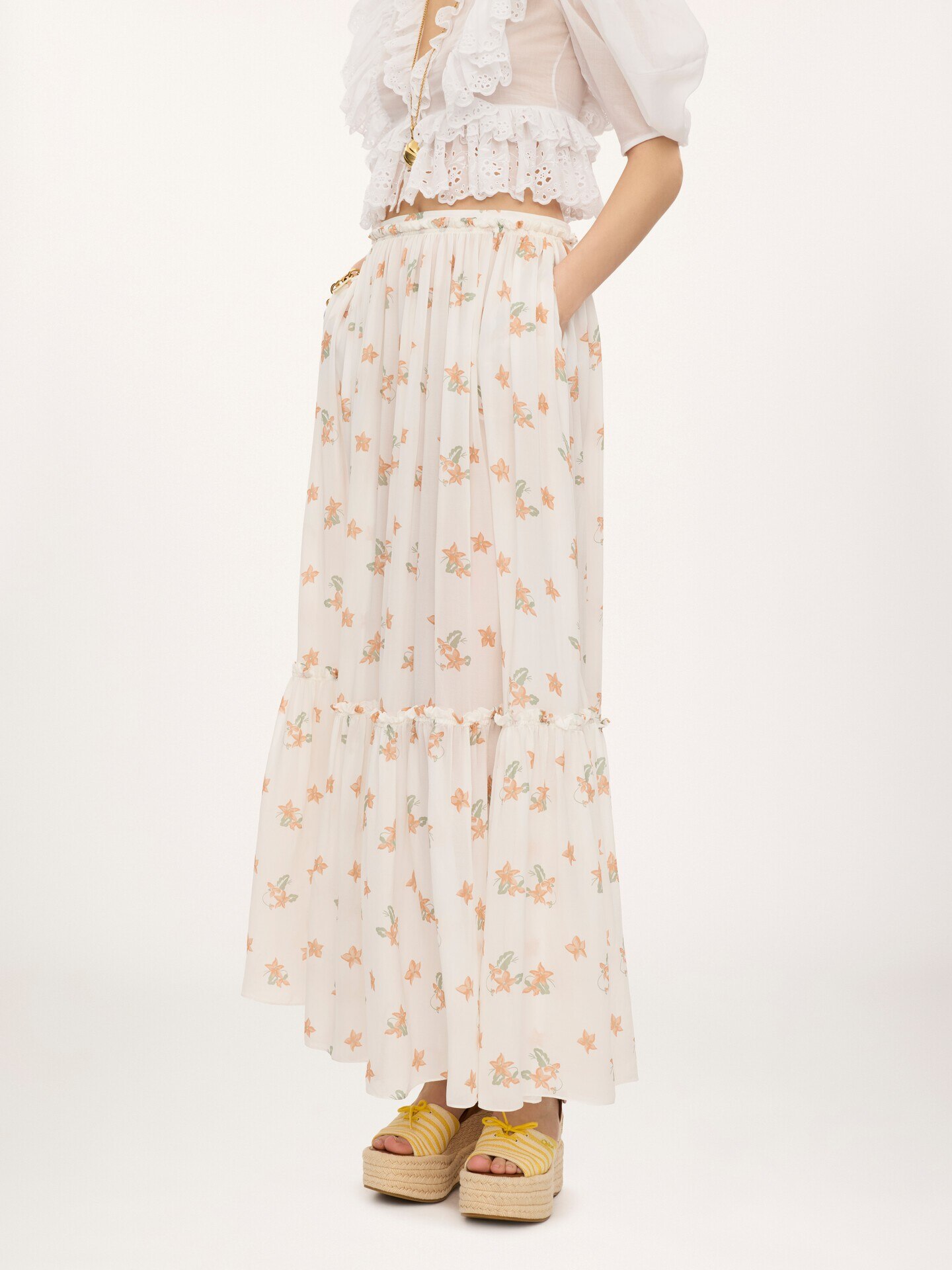 Gathered long skirt in silk charmeuse - 4