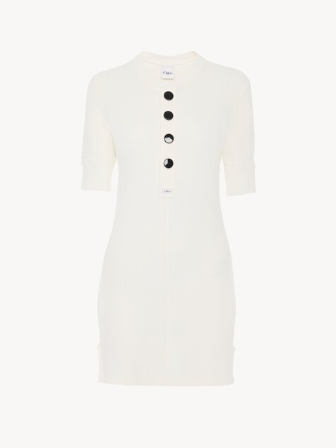 Fitted Henley mini dress in cotton jersey