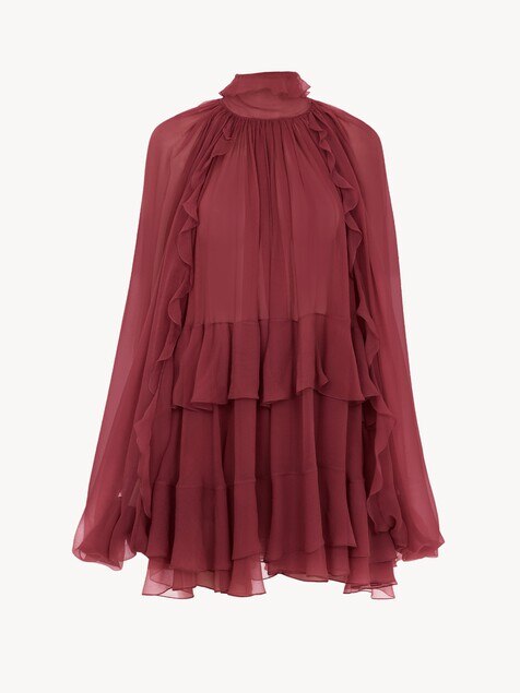 Mini cape dress in silk mousseline