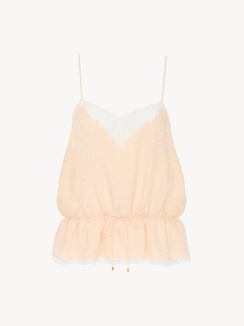 Camisole top in silk jacquard & lace