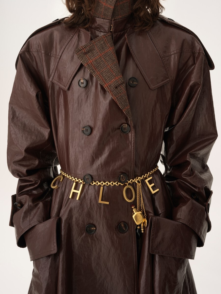 Manteau cavalier long crois&eacute; en lin enduit - 9