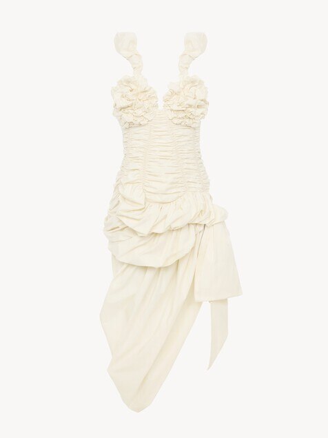 Vestido midi fruncido con cors&eacute; de popelina de algod&oacute;n