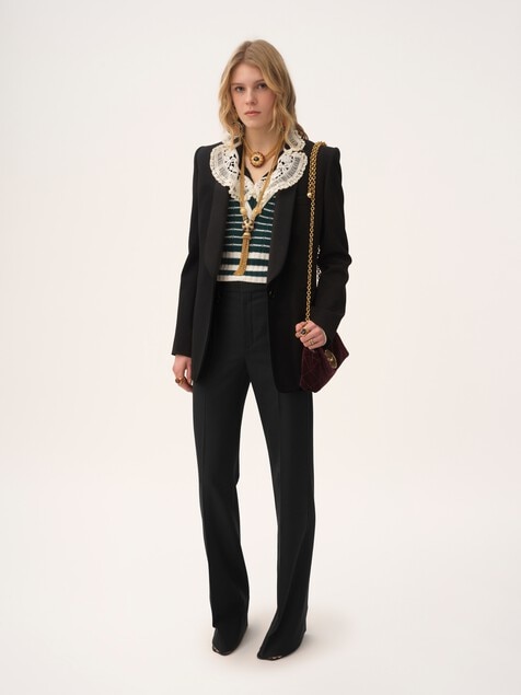 Pantaloni sartoriali stile maschile in lana grain de poudre