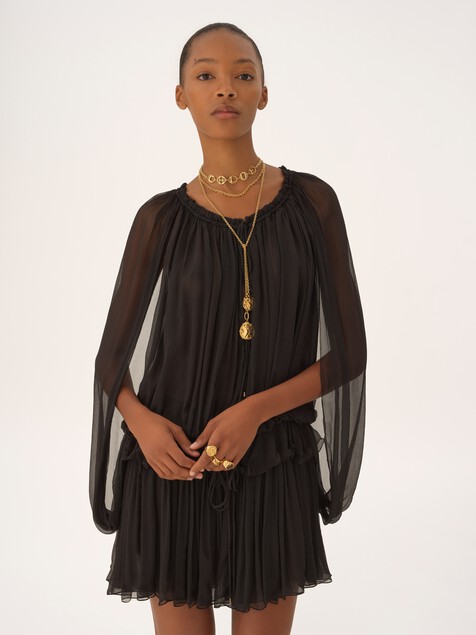 Mini cape dress in silk mousseline