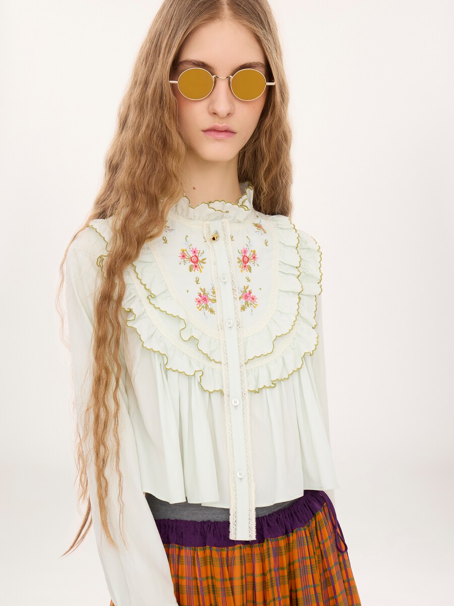 Cropped ruffled blouse in silk & cotton poplin - 4
