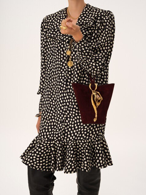 Small Eden Treasures wristlet bucket bag in suede leather