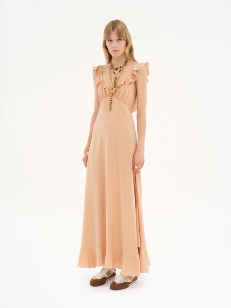 Long sun dress in cr&ecirc;pe de chine