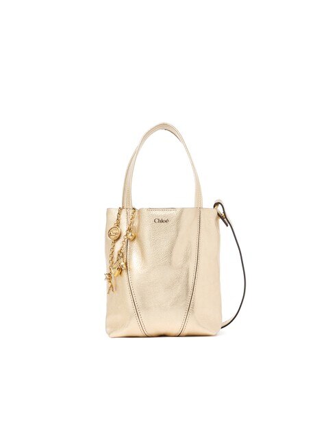 Small Chloé Spin tote bag in metallic leather with horse charms