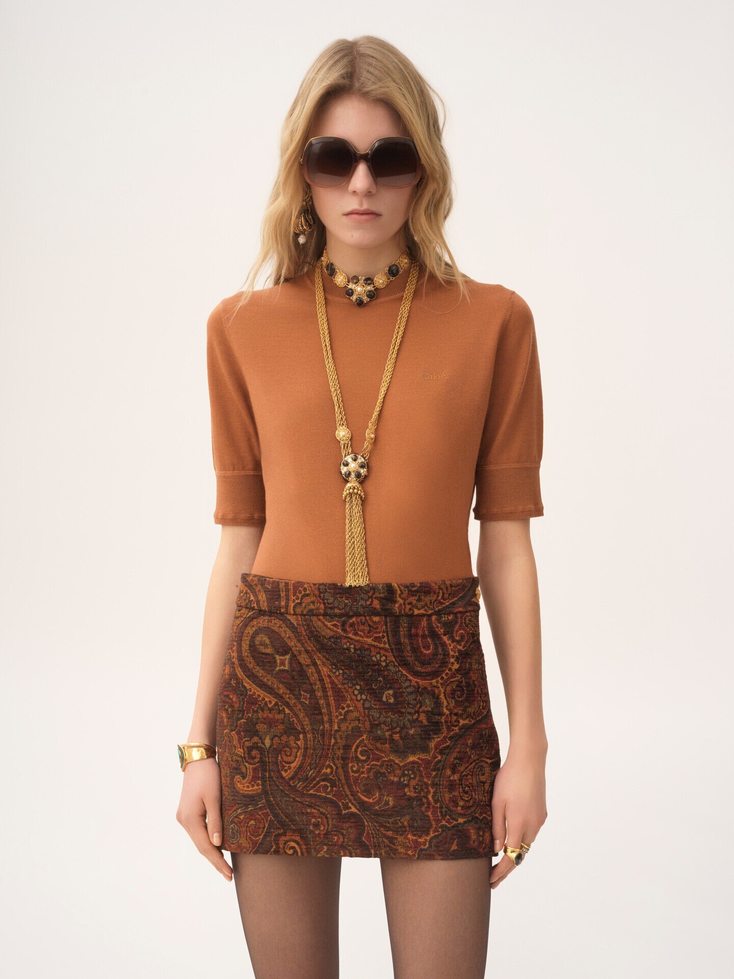 Straight mini skirt in tapestry jacquard - 4