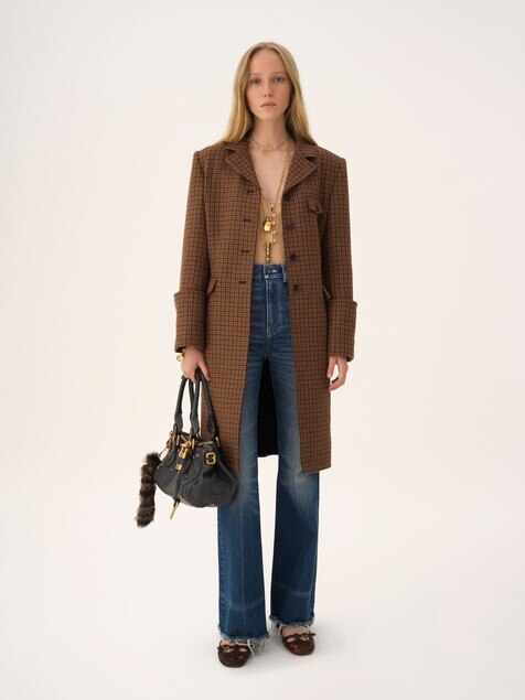 Manteau cavalier en laine pied-de-poule 