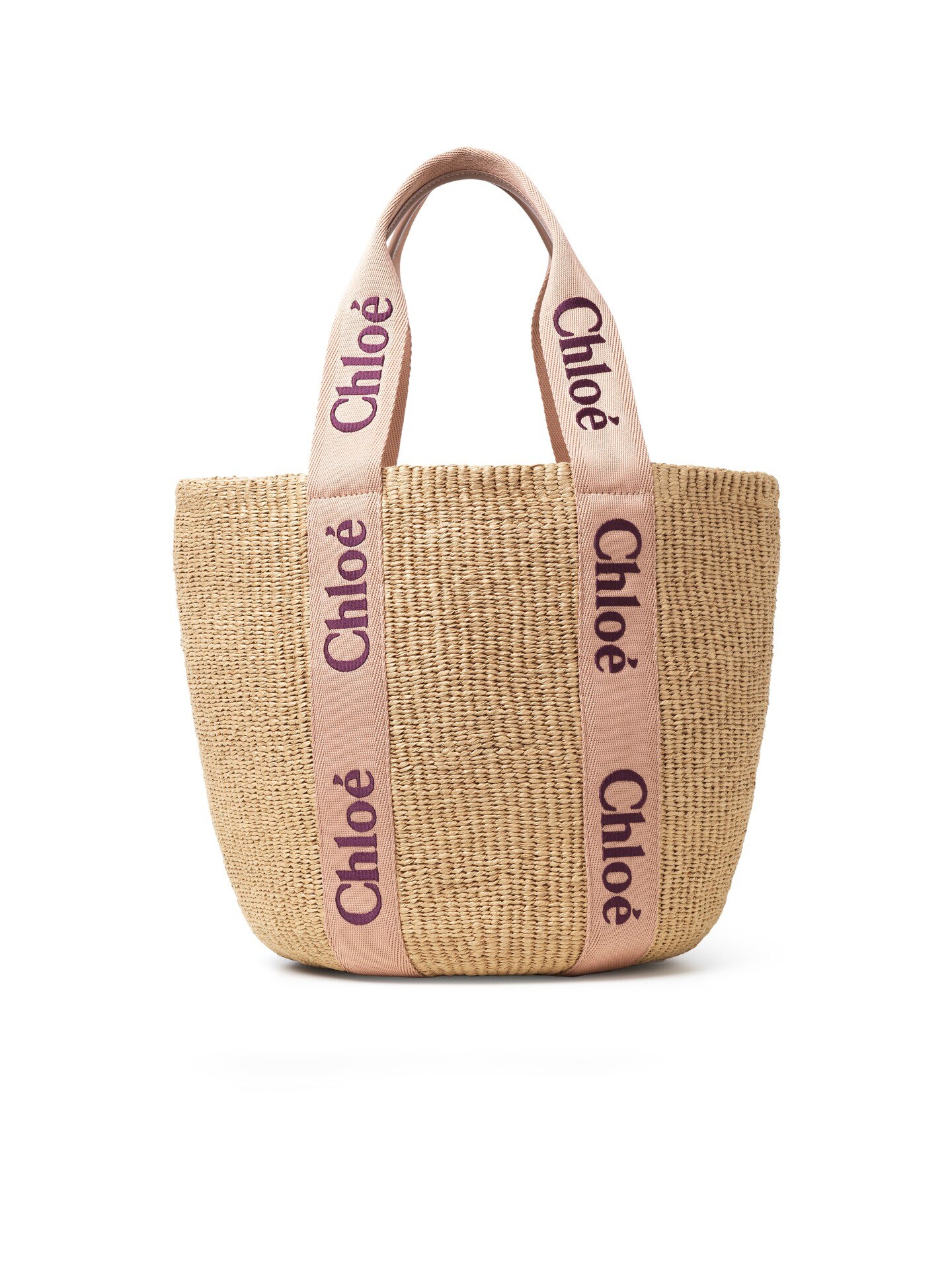 ナチュラルファイバー製Woodyラージバスケットバッグ ピンク - Chloé