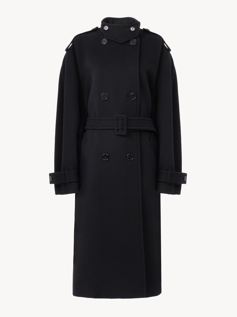 High-neck long coat in double-face wool by Chloé