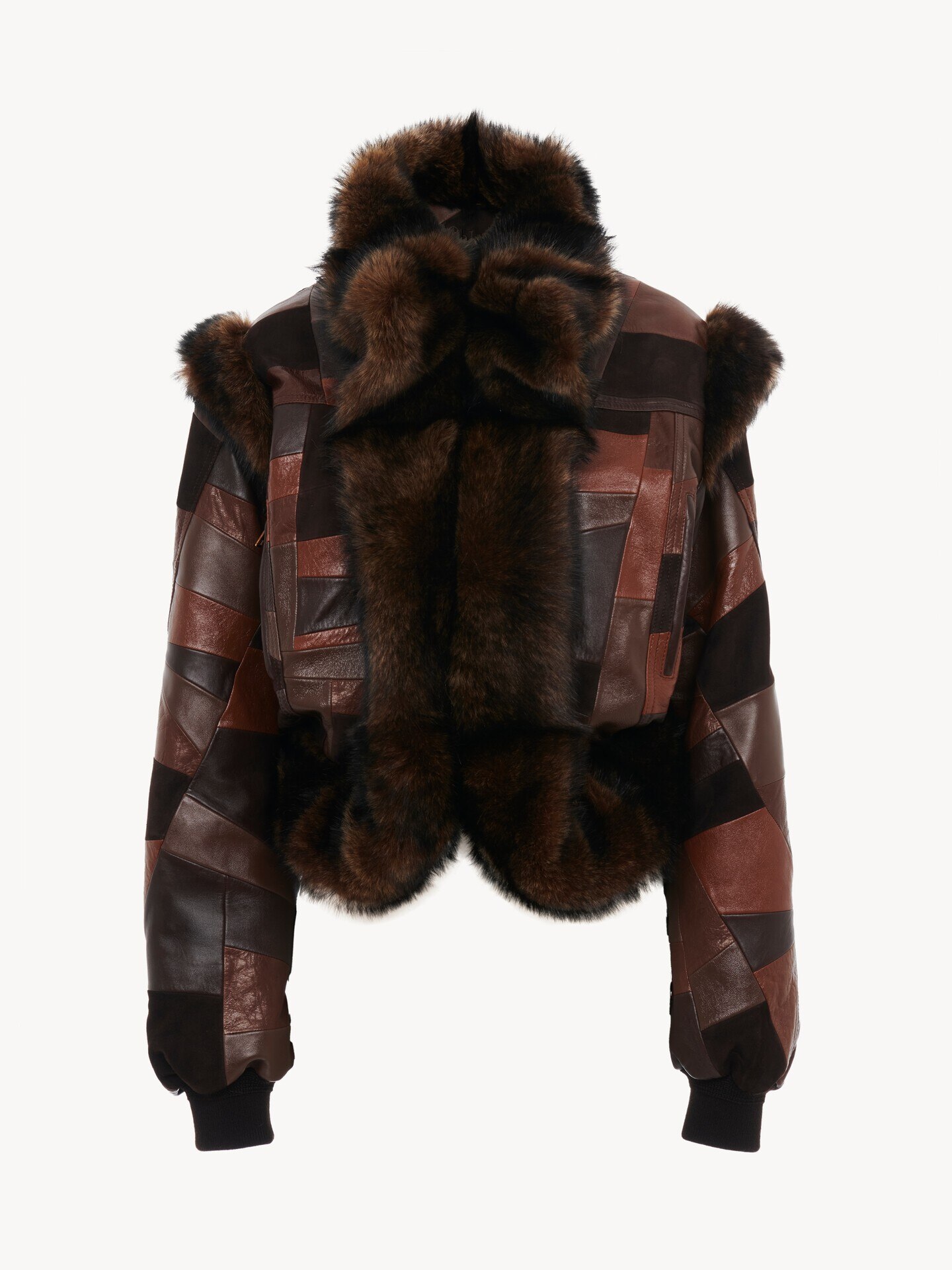 Short hybrid bomber jacket in leather - 2.0