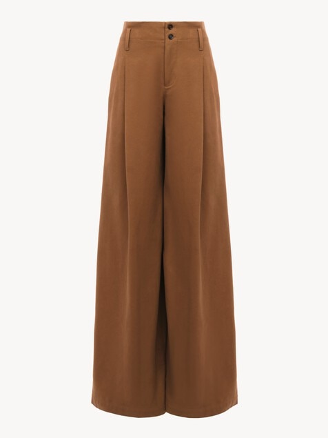 Pantalon taille haute large en toile de coton