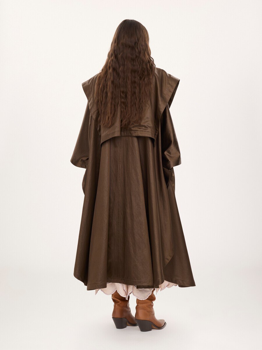 Hooded long cape coat in satin - 6