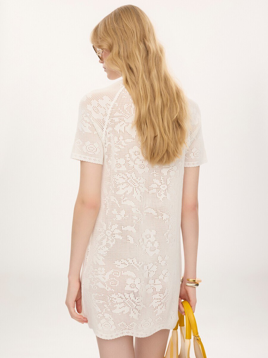 Short-sleeve fitted mini dress in a cotton knit - 5