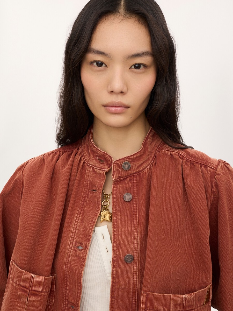 Veste fronc&eacute;e col montant en denim - 6