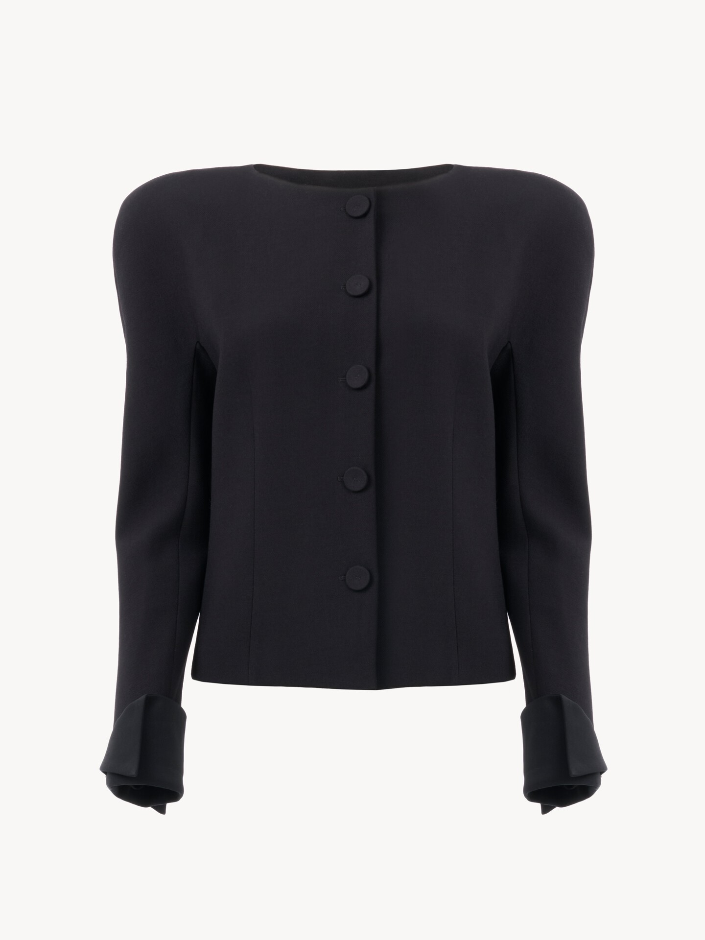 Collarless fitted jacket in wool cr&ecirc;pe - 2.0