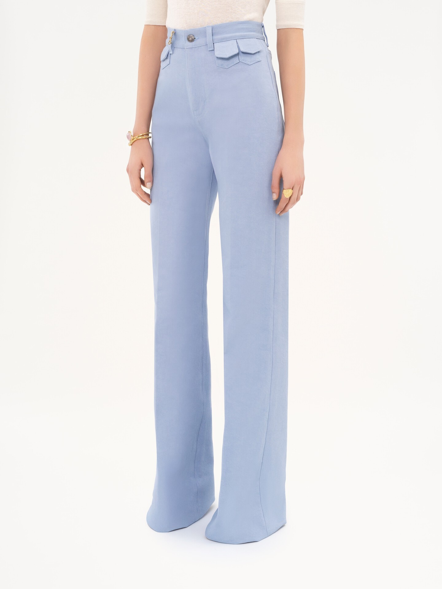 Jean taille haute &eacute;vas&eacute; en denim - 4