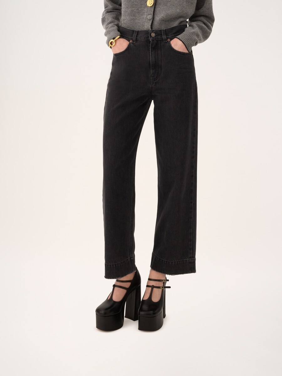 Jeans corti a vita alta in denim - 4