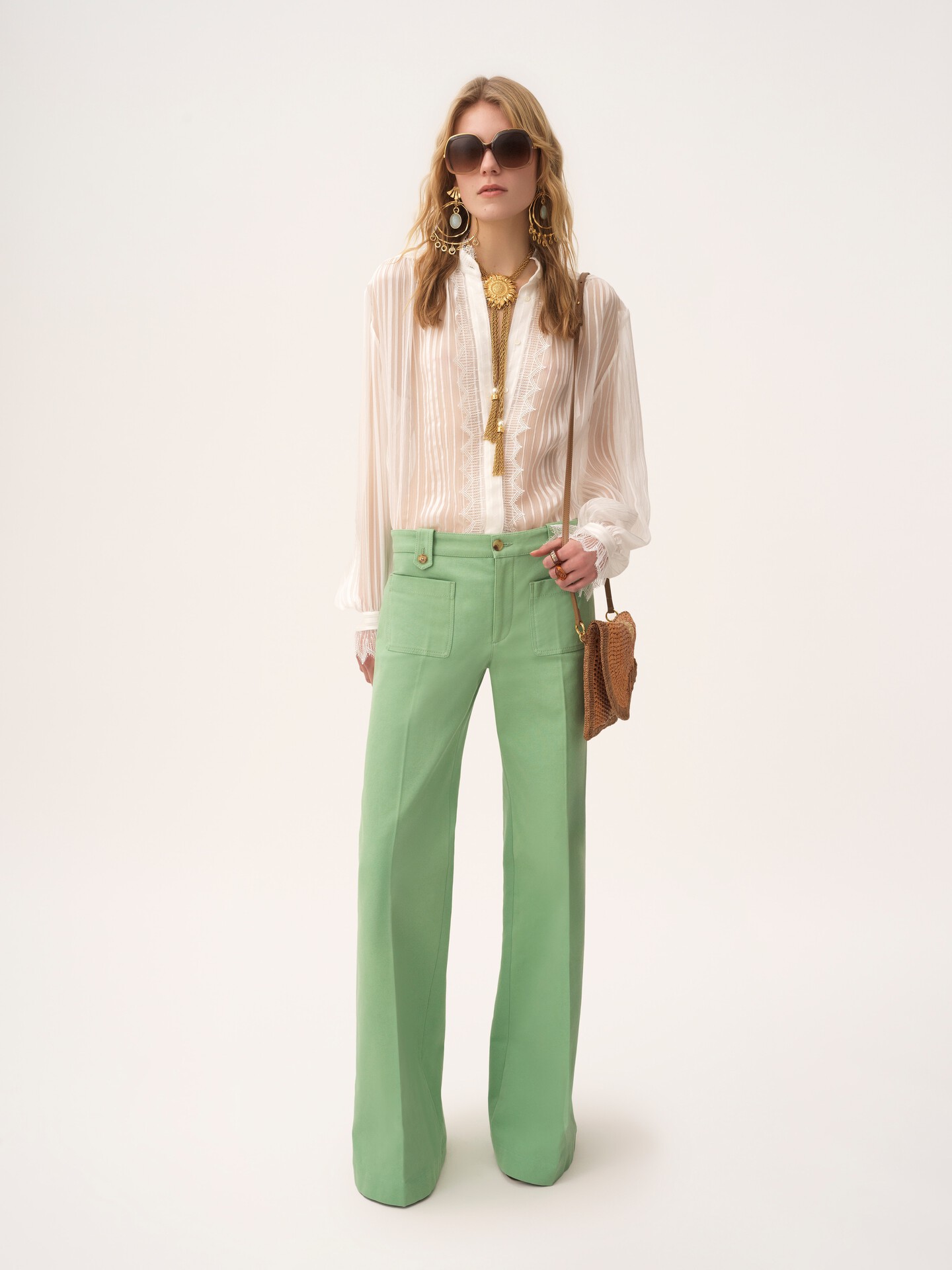 Gathered blouse in silk mousseline & lace - 3