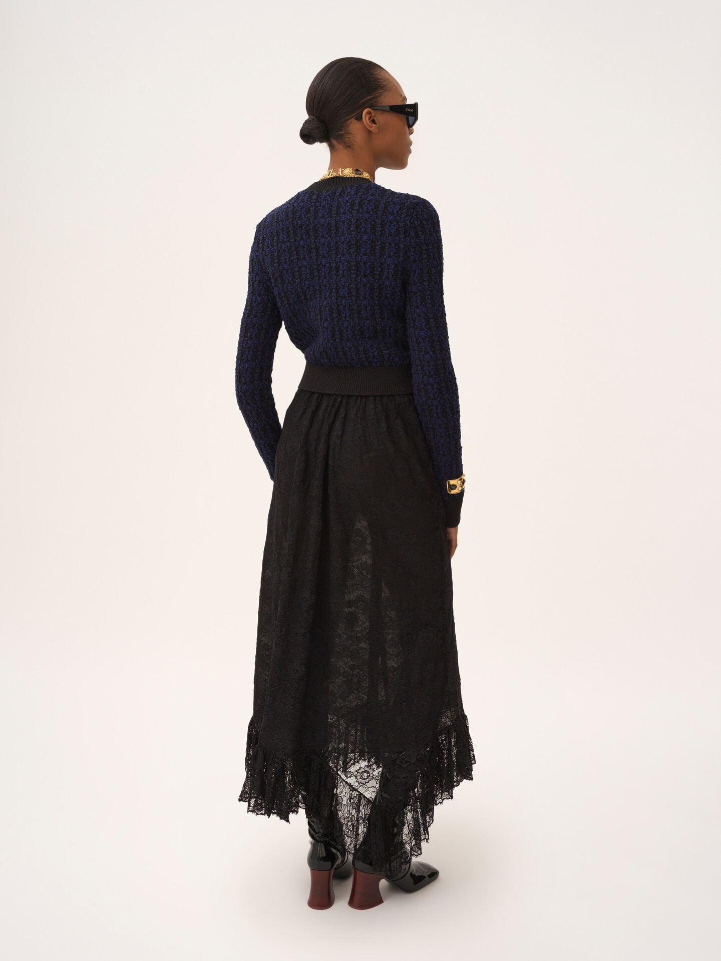 Ruffled midi skirt in floral lace jacquard - 5