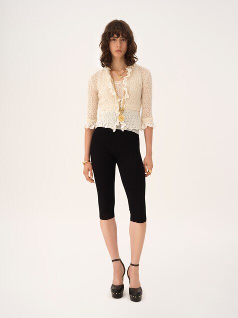 Cropped ruffle sweater in an alpaca wool & silk knit
