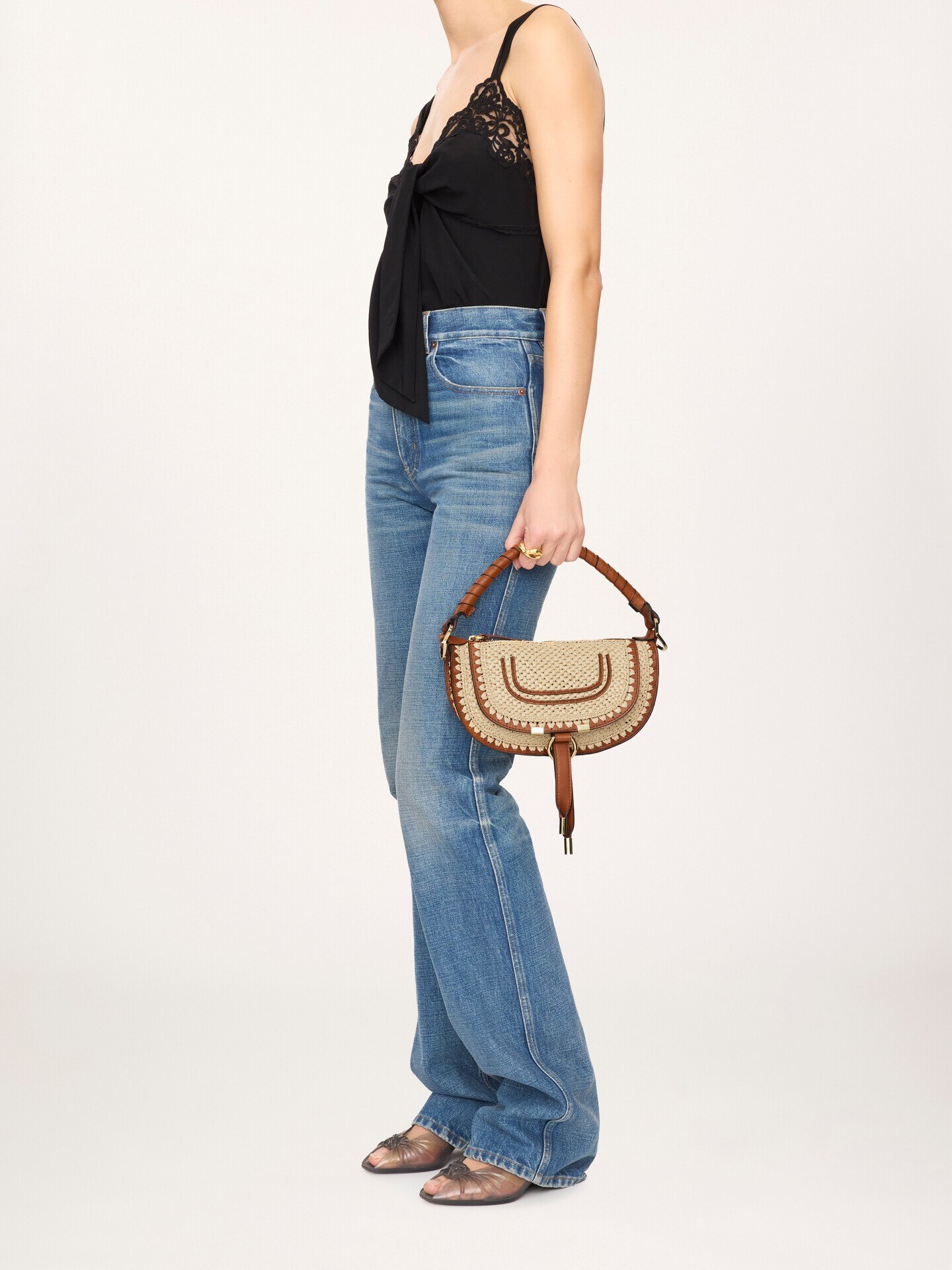 Mini Marcie shoulder bag in raffia-effect - 8