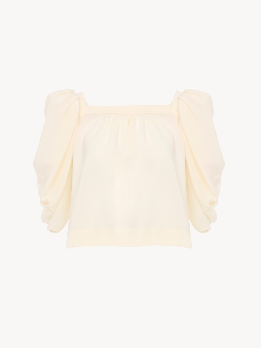 Top pliss&eacute; manches bouffantes en cr&ecirc;pe de chine - 1