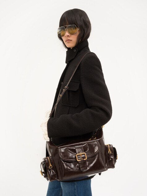 Camera bag in croco-effect leather